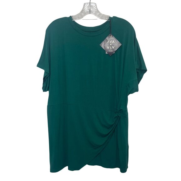 Ava & Viv Draped Knot Front Top Womens 1X Green New Short Sleeves - Picture 1 of 8